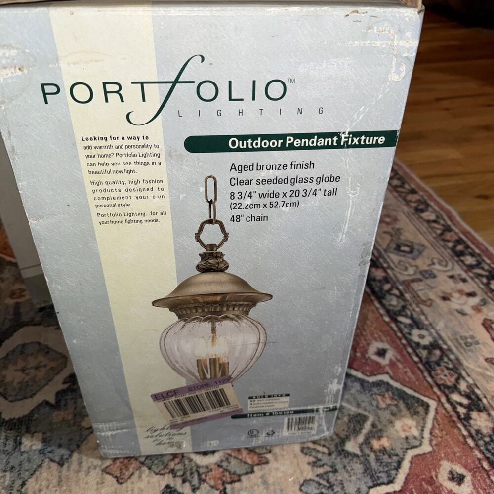 Portfolio Outdoor Pendant Fixture with an aged bronze finish